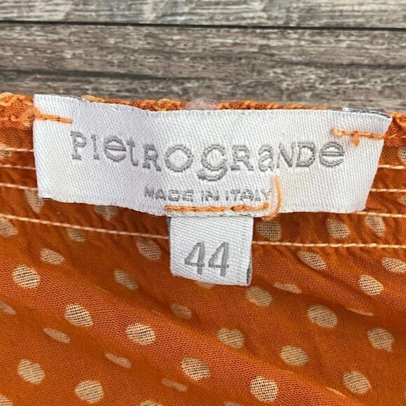 Pietrogrande Burnt Orange Ruffled Polka Dot Boho Blouse Top - Picture 7 of 8